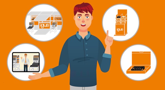 Penawaran layanan: pameran virtual, pameran di tempat, pertunjukkan sampel igus, paket sampel yang disesuaikan permintaan