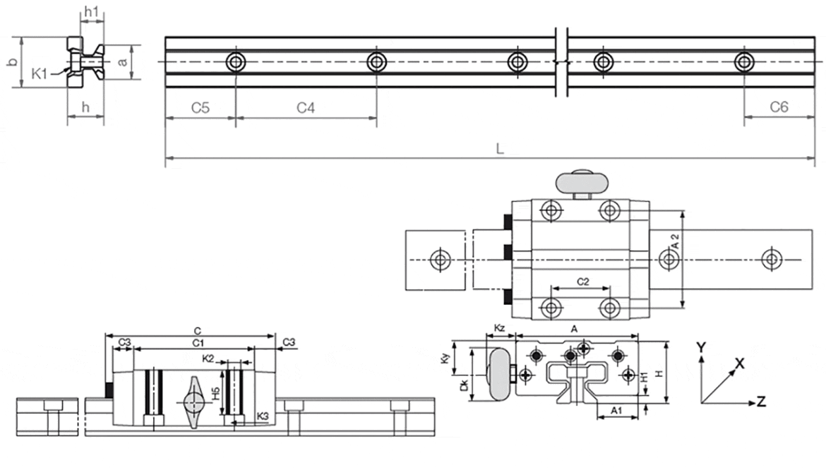 Gambar sistem drylin® T dengan klem manual